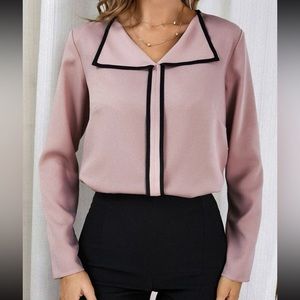 Fold Over Contrast Binding Blouse